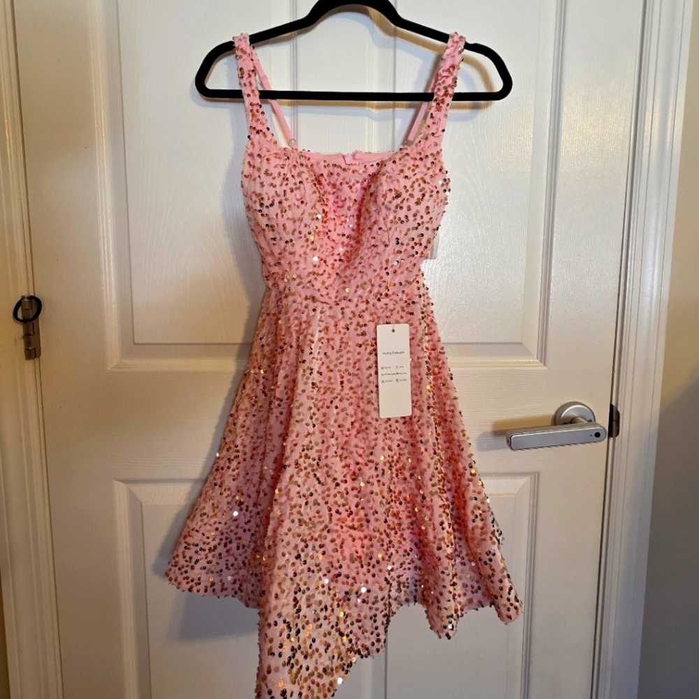 Pink Sequin Homecoming Dress
